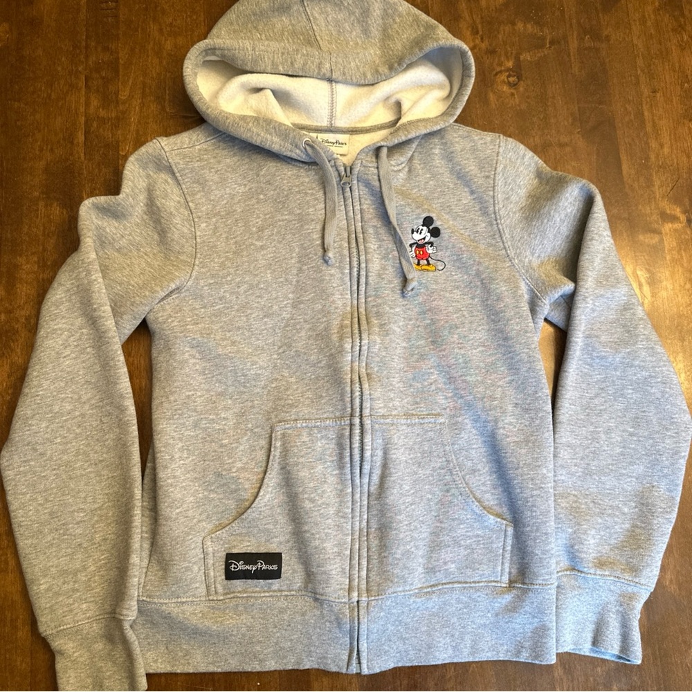 Walt Disney World Disney Resort Embroidered Mickey Hoodie Full Zip Gray Youth M